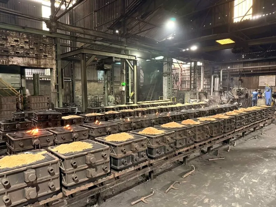 Rows of moulds on the casting line at DK Industries