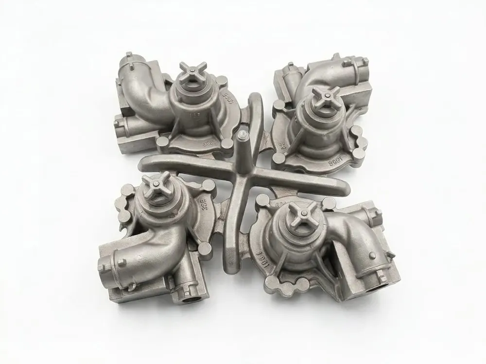 Water pump castings as-cast on the gating cluster